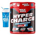 WILD BUCK Hyper Charge Pre-X4 Hardcore Pre-Workout Supplement with Creatine Monohydrate, Arginine AAKG, Beta-Alanine, Explosive Muscle Pump -For Men & Women [40 Servings, Sour Gummies] Free Shaker