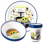 Star Wars Mandalorian 3pcs Reusable Bicolor Premium Kids Dinner Tableware Set Plate, Bowl & Tumbler, BPA Free