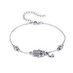 SLUYNZ 925 Sterling Silver Fatima Hamsa Hand Evil Eye Bracelet for Women Blue Round Eyes Bracelet