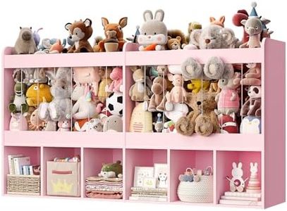 TidyplayCo 63.6" W Toy Storage Organizer with 240L Stuffed Animal Zoo, Montessori Kids Bookshelf with 6 Open Cubbies, Extra Large Bookcases for Playroom Bedroom Kindergarten Classroom Nursery, Pink