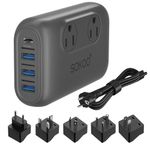 Sokoo Power Converter 220V to 110V, International Voltage Converter for Hair Straightener/Curling Iron, Step Down Universal Travel Adapter Europe UK/AU/US/in, 2Outlet, 4Port USB Charger QC3.0 Grey