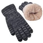 Women's Winter Warm Touch Screen Gloves Womens Thermal Black Cable Knit Wool Fleece Lined Touchscreen Texting Mittens for Cold Weather