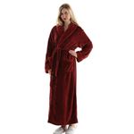 Dressing Gown Women Full Length Robe Plus Size Fleece Winter Warm Bathrobe, UK14-20(label XL), Wine Red