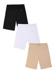 TWIN BIRDS Cotton Stretchable Solid Coloured Skinny Fit Knee Length Yoga/Cycling/Sports Shorts for Girls - (Color : Carbon Black + Pearl White + Natural Skin Beige, M)