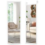 Tangkula Full Length Door Mirror Wall Mirror, 42”x14” Over The Door Mirror with 2 Sets of Height Adjusting Hanging Hooks, Rectangle Hanging Wall Mounted Mirror for Home Office Dorm