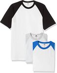 Fruit of the Loom Men's Baseball Classic Short Sleeve T-Shirt Pack of 3, White Black/White Royal Blue/White Heather Grey, X-Large