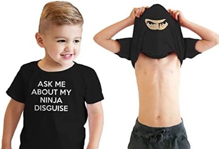 Toddler Ask Me About My Ninja Disguise T Shirt Cool Karate Face Mask Flip Tee (Black) - 3T