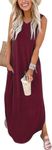 WNEEDU Womens Summer Maxi Dresses Beach Cover-Ups V Neck Sun-Dress Splited Long Dresses with Pockets,Wine Red XL