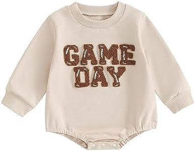 MoZiKQin Baby Girl Boy Crewneck Sweatshirt Oversized Sweater Romper Long Sleeve Pullover Top Cute Fall Winter Clothes, Game Day Apricot, 6-12 Months