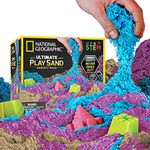 NATIONAL GEOGRAPHIC 2.7 kg Play Sand Combo Pack - 907 g each of Blue, Purple and Natural Sand with Castle Molds - A Sensory Activity