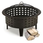 Blumfeldt Boston Fire Bowl - Fire Pit, Ø 70 cm, Steel Blackened, Checkered Design Durable Metal, Sturdy Feet and Elegant Handles, Metal in Blackened Vintage Look, Black
