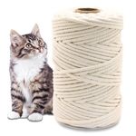 GIAPINST Sisal Rope for Scratching Post 131 FT, 1/4 inch Diameter Sisal Rope for Cat Tree Repairing Sisal Rope Cats Scratch Rope DIY for Pets Gardening Crafts Toys，Beige(6mm, 40m)