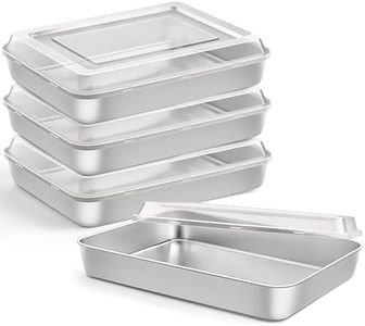 Onader 9¾ x 12½ x 2 Inch Baking Pans Set, Stainless Steel Retangle Sheet Cake Lasagna Pan with Lid, Deep & Non Toxic, Set of 4