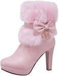 Women's Side Zip Sweet High Heel Boots Bow Ankle Bare Booties Platform Casual Mid Calf Boots, Pink, 8 M US