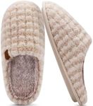COFACE Mens Beige Flano Plaid Cozy Memory Foam scuff Slippers Slip On Warm House Shoes Indoor/Outdoor With Best Arch Support Size 9