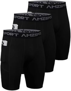 AMZSPORT 3 Pack Men's Compression Shorts with Phone Pocket, Cool Dry Spandex Athletic Running Gym Base Layer Underwear, 3 BLACK, XXL
