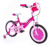 Huffy Minnie Mouse 16 Inch Girls Bike for Ages 5-7 Pink with Pretty Handbag Storage