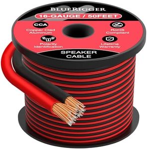 BlueRigger 16 Gauge Speaker Wire (50FT, 16 AWG, Speaker Cable, CCA, HiFi Stereo, Polarity Identification) - Car Audio Wire for Home Theater, Surround Sound Systems, Automotive Amps, Banana Plugs