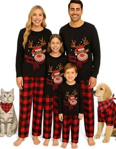 Waist Wow Christmas Family Matching Holiday Outfit Set Funny Print Top and Plaid Pants Family Home Wear Sets Xmas Loungewear