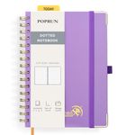 POPRUN Spiral Bullet Dotted Journal Notebook, [A5 Size] - 120 Gsm Thick Paper, 144 Numbered Pages, Wirebound Notepad for Men & Women with Pocket, Index Tabs, 8 Perforated Sheets, Violet