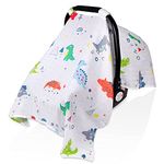 Muslin Baby Carseat Canopy for Girls Boys, Metplus Lightweight Infant Car Seat Cover, Breathable Carrier/Stroller Covers Fit Summer Spring Autumn, Large Size 47.2 x 35.4 inch, Crocodile Dinosaur