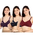 RITIJYA Women's Cotton Multicolor Full Cup Soft Padded Feeding Bra/Nursing Bra/Maternity Bra Combo - Pack of 3(Navy-Maroon-Wine, 40C)