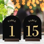 15 Pack 5x7 Inch Arch Black Acrylic Table Numbers 1/8" Thickness Table Signs 1-15 with stand for Wedding Reception, Party, Anniversary, Event