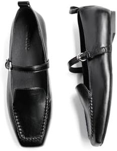Coutgo Womens Mary Jane Flats Square Toe Slip On Ballet Flats Comfortable Dressy Work Office Loafers Shoes, Black, Size 6
