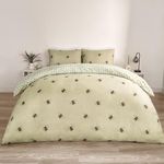 OHS King Size Duvet Cover Sets, Sage Green Gingham Reversible Duvet Cover King Size with Pillowcases Luxury Decorative Green Bedding Super Soft Bed Set, Bee Print