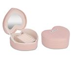 NFI essentials Faux Leather Heart Shape Mini Pu Travel Jewelery Storage Box, Small Organizer Display Storage Jewellery Case For Ring, Pendant, Earring, Necklace, Bracelet (Pink)