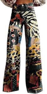 Flare Jeans for Women Vintage Wide Leg Boyfriend Baggy Stretchy High Waisted Trendy Denim Pants with Pockets Black X-Large