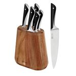 Jamie Oliver by Tefal 'The Knife Series' 5PC + Knife Block Set (9CM PARING + 12CM Utility + 16.5CM SANTOKU + 20CM Chef + 20CM Bread Knives)