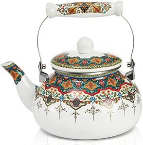 ZOOFOX Ceramic Enamel Tea Kettle, 2.6 Quart Large Floral Colorful Teapot with Handle for Stovetop, Retro Hot Water Tea Kettle Pot, No Whistling