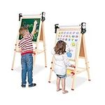 Kids Easel Double Sided Art Easel for Kids with Whiteboard, Chalkboard, Paper Roll, Height Adjustable Kids Easel with Painting Accessories, Educational Gift for Boys and Girls