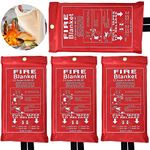 Pack of 4 Fire Blanket, Fiber glass Soft Case Fire Blanket For Kitchen Emergency, Warehouse, Home, Fireplace, Office, Camping 1m x 1m Fire Safety Blanket Quick and Easy Unfolding With Loops