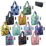 BeeGreen 12 Packs Flower Reusable Grocery Bags Reusable Tote Bags Extra Large 50LBS Cute Floral Design Foldable Reusable Bags for Women Men Lightweight Durable