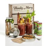 Bloody Mary Cocktail Kit: Beer Can Drinking Glass Set 16 oz | Zing Zang Bloody Mary Mix | Rokz Salt Tin | Mixing Jar | Bar Spoon | Jigger | Garnish Picks | Recipe Cards