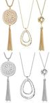 SEVENSTONE 3PCS Long Pendant Necklaces for Women Knot Disk Circle Tassel Statement Sweater Necklace Set, Metal