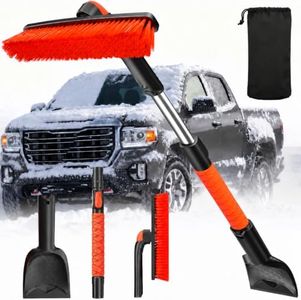DMJN [2026 Upgrade] 58'' Extendable Car Snow Brush and Ice Scraper [3-in-1] Clean Snow, Ice and Frost, Adjustable Length with 360° Rotating Brush Head, Suitable for All Cars-Large