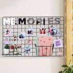 WALLZY Steel Photo Collage Grid Diy Mesh Rectangular Wire Frame | Metal Hanging Aesthetic Moments Photo Wall Décor For Home Living Room And Office