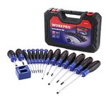 WORKPRO Magnetic Screwdriver Set 16 Pcs with Case, Including Precision Screwdrivers, Universal Screwdriver and Magnetizer, with 4 Head Shapes(Flat/Phillips/Pozidriv/Torx), for DIY and Repair