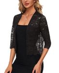 MINTLIMIT Open Front Cardigan Women Lace Bolero Jackets 3/4 Sleeve Shrugs Casual Elegant (Black L)