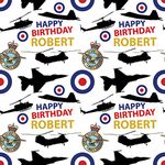 RAF Themed Military Personalised Birthday Gift Wrap with 2 Coloured Tags - 100% Recyclable