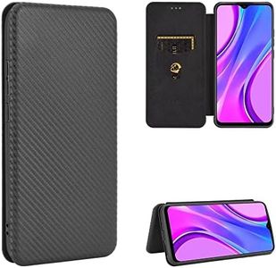 TiHen Compatible for Case ZTE A7S 2020, Flip Carbon Fiber [Drop Tested] Shockproof Stand Anti Fingerprints Cover with Card Slot+Tempered Glass Screen Protector*2-Black