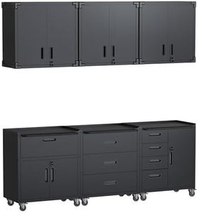 AQY Metal Garage Storage Cabinets System,6 Pcs Workshop Tool Cabinets Set Included Lockable Garage Storage Cabinet with Drawers Adjuest Shelves Rolling Chest and Wheels,Assembly Required