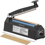 Teenza 200mm Impulse Bag Sealer Poly Bag Sealing Machine Heat Seal Closer with Repair Kit in - Black