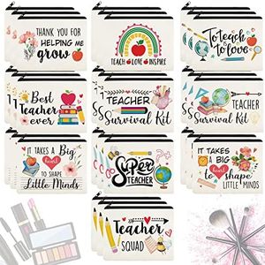 Irenare 30 Pcs Teacher Appreciation Gifts for Women Teacher Canvas Makeup Bags Cosmetic Survival Kit Travel Toiletry Case Pencil Bags Toiletry Zipper Pouch Bag Thank You Gift