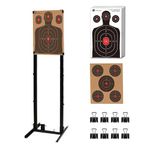 Atflbox Shooting Target Stand with 10pcs 17x25 Inch Paper Targets, Durable Paper Target Holder with Stable Adjustable Base for Cardboard Silhouette, H Shape, USPSA/IPSC, IDPA Practice, 1 Pack