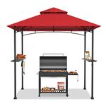 Tangkula 8x5 Ft Grill Gazebo, Double Tiered Outdoor BBQ Gazebo with 2 Side Shelves, 5 Hooks, Bottle Opener, Barbecue Grill Gazebo Shelter for Patio, Garden, Beach, Backyard (Wine)