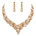 Clearine Women's Wedding Bridal Austrian Crystal Teardrop Cluster Statement Necklace Dangle Earrings Set Champagne Color Gold-Tone